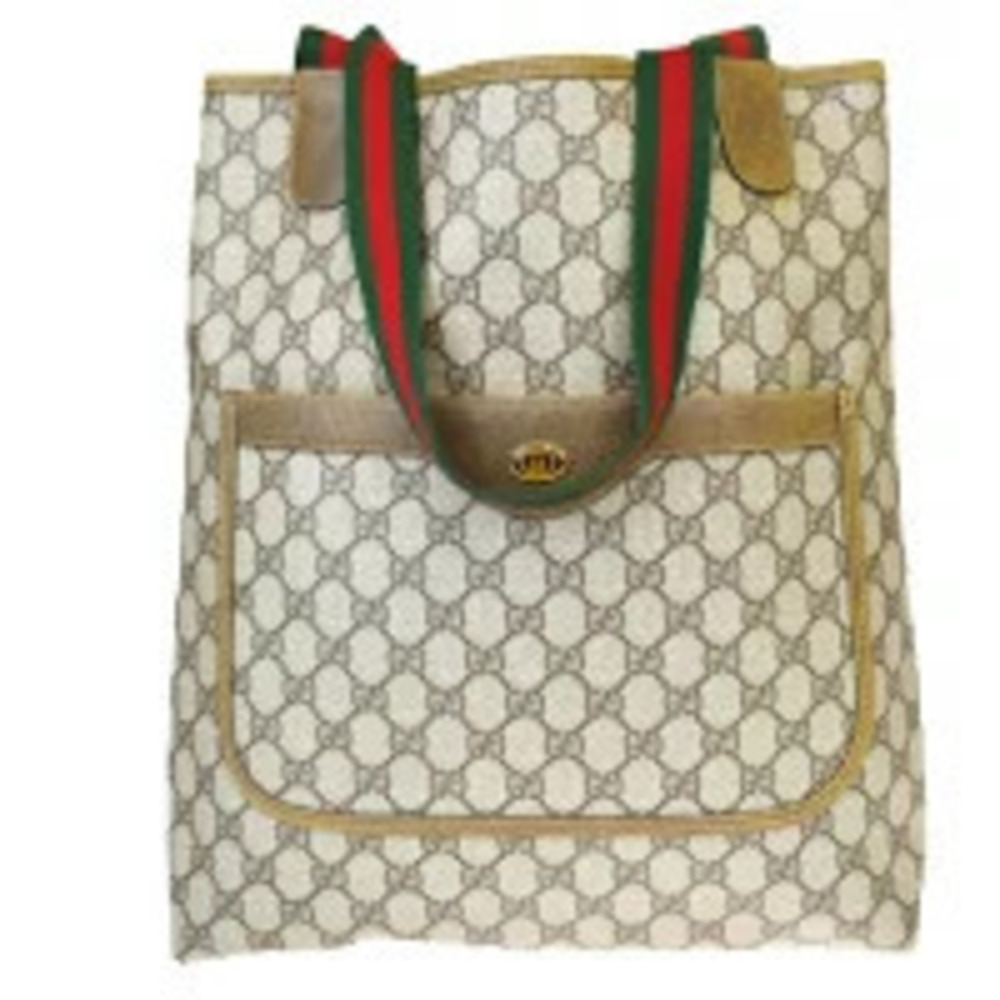 Gucci Sherry Tote Bag Shoulder GG Interlocking Brown Green Red Leather
